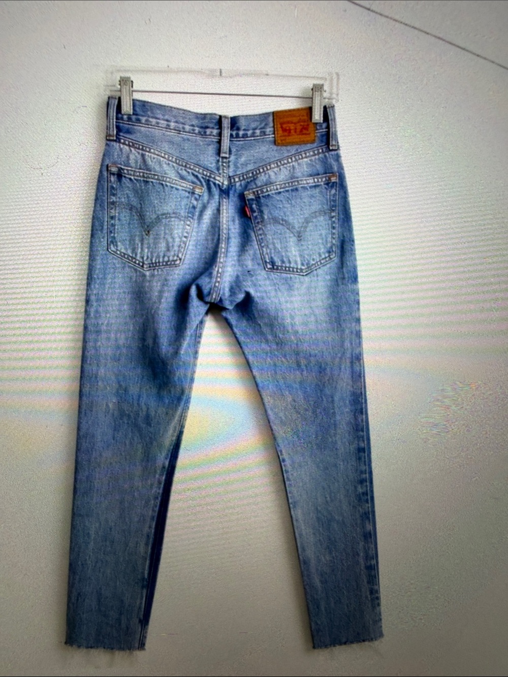 Levi's Two-Tone Light Blue Distressed Boyfriend Jeans - Picture 3 of 5